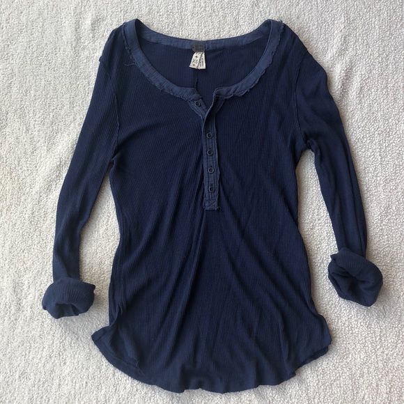 Free People Tops - Free People Blue Long Sleeve Ribbed Top